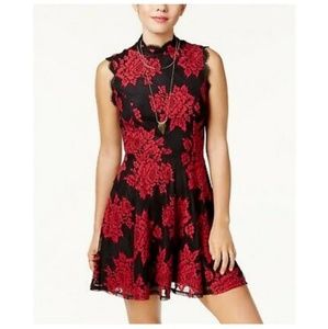 Sleeveless Black & Red Lace Dress